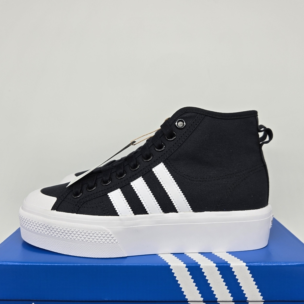 adidas Black and White High-Top Athletic Shoes